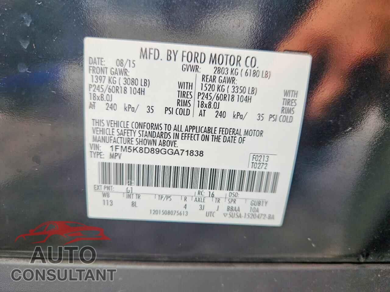 FORD EXPLORER 2016 - 1FM5K8D89GGA71838