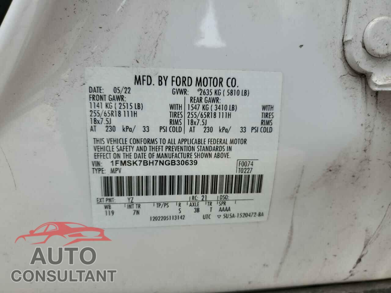 FORD EXPLORER 2022 - 1FMSK7BH7NGB30639