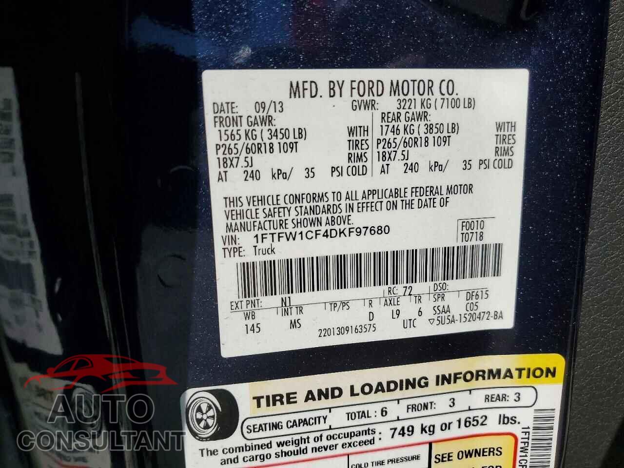 FORD F150 2013 - 1FTFW1CF4DKF97680