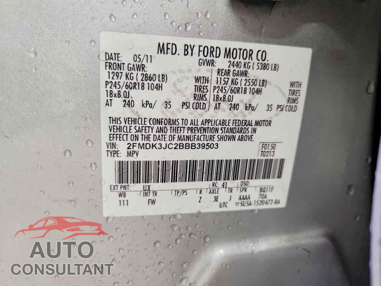 FORD EDGE 2011 - 2FMDK3JC2BBB39503