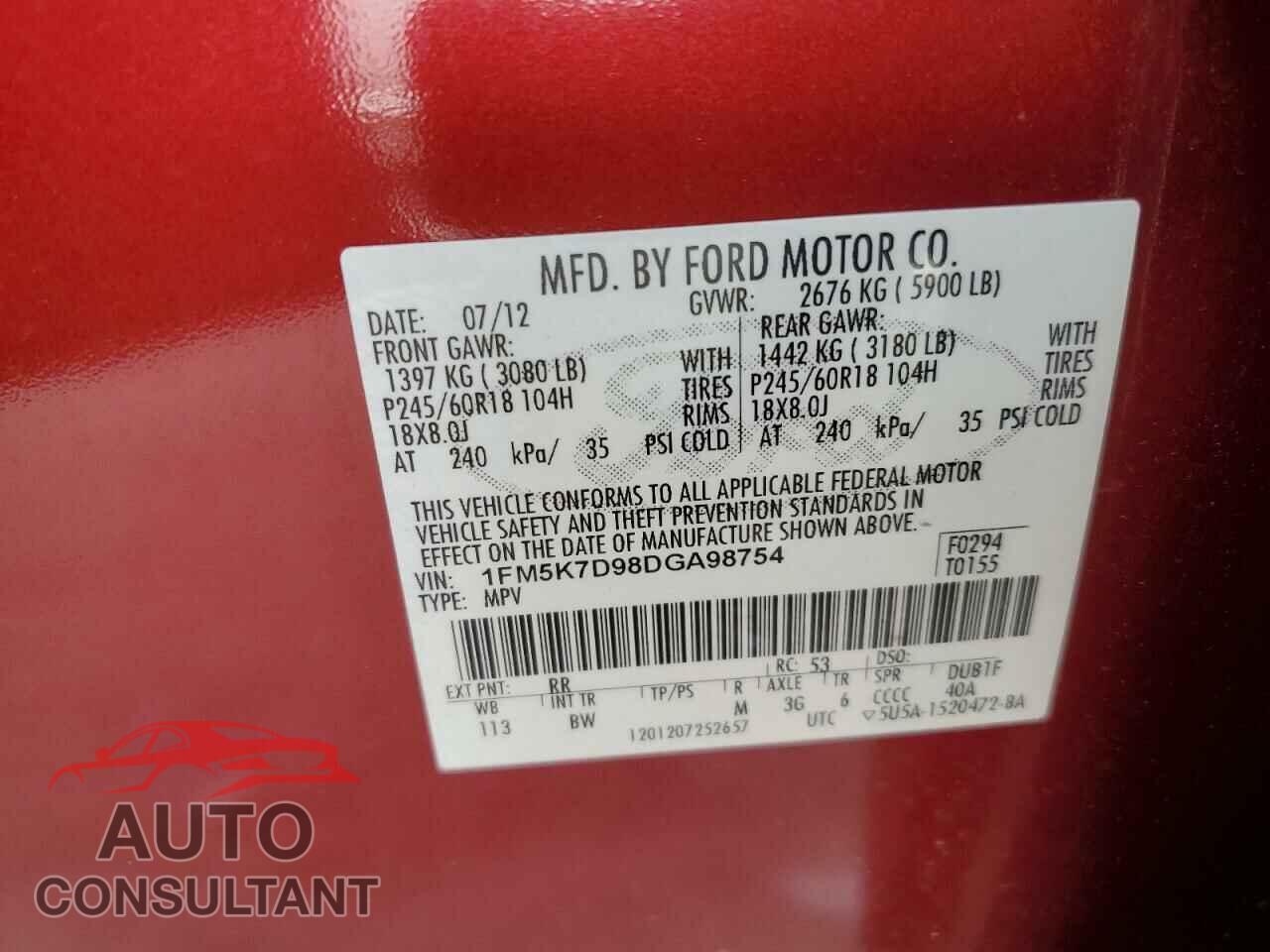 FORD EXPLORER 2013 - 1FM5K7D98DGA98754