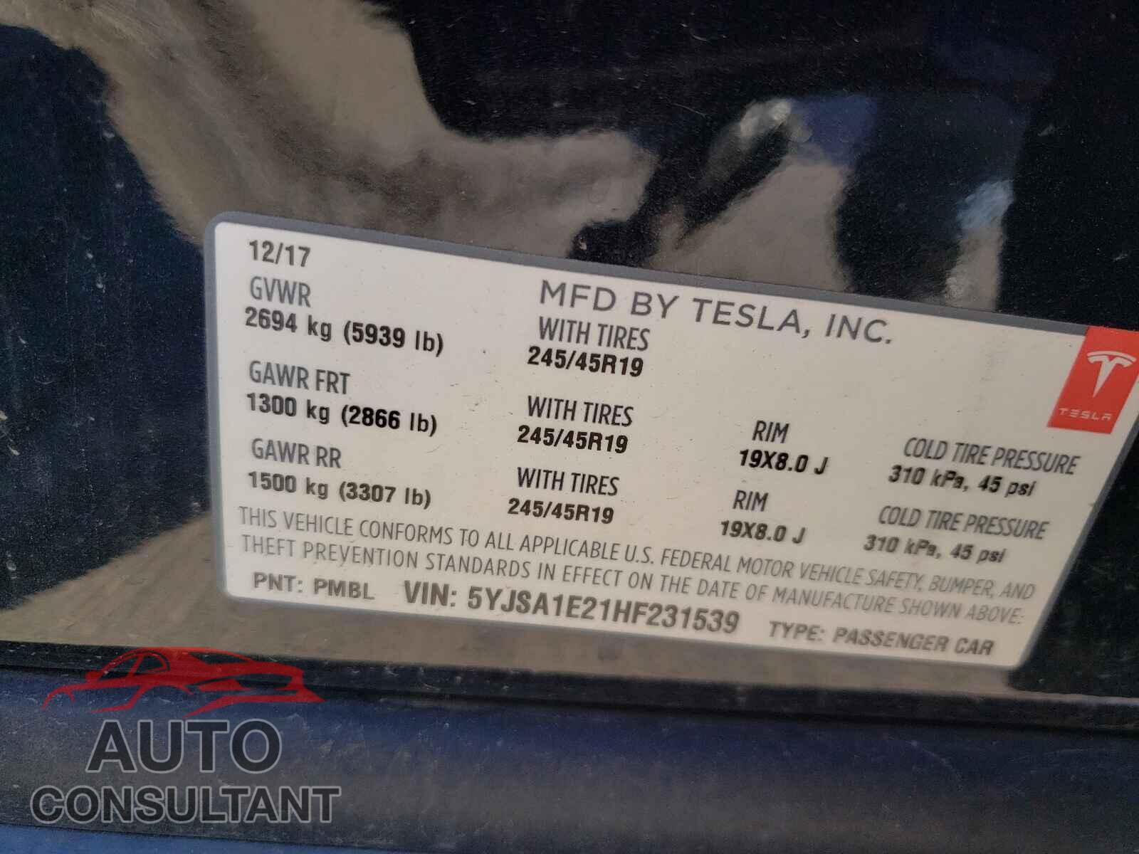 TESLA MODEL S 2017 - 5YJSA1E21HF231539
