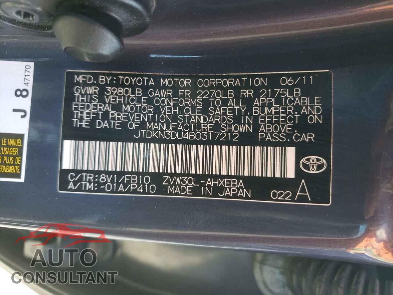 TOYOTA PRIUS 2011 - JTDKN3DU4B0317212