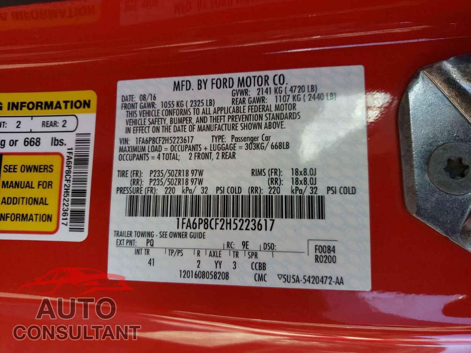 FORD MUSTANG 2017 - 1FA6P8CF2H5223617