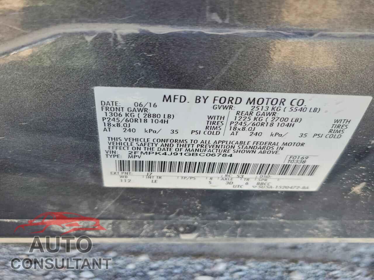 FORD EDGE 2016 - 2FMPK4J91GBC06784