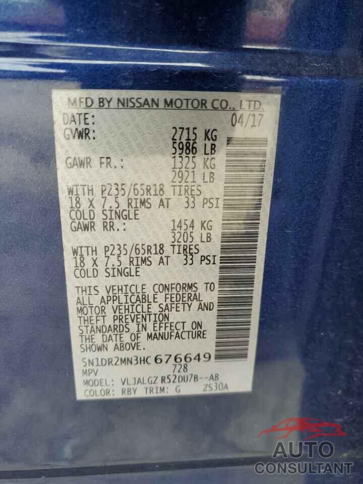 NISSAN PATHFINDER 2017 - 5N1DR2MN3HC676649
