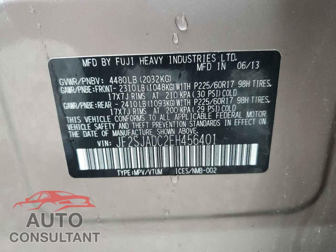 SUBARU FORESTER 2014 - JF2SJADC2EH456401