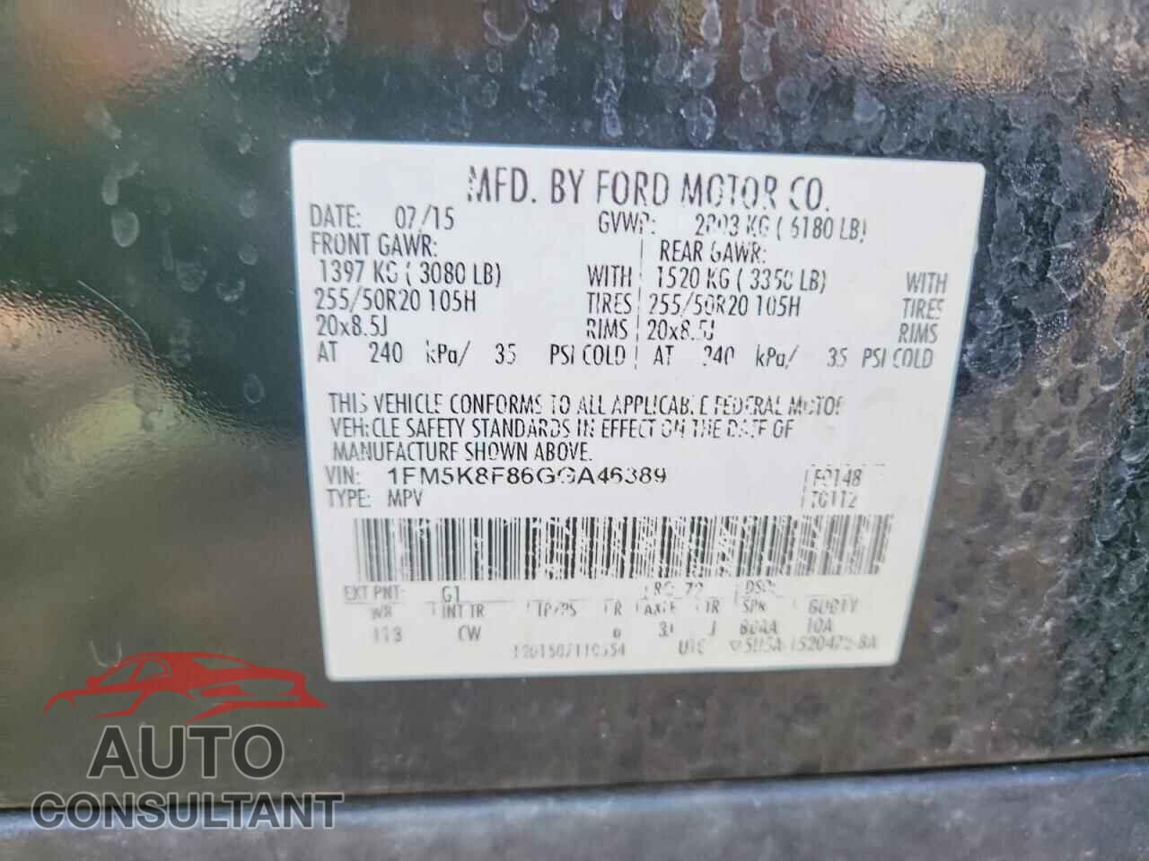 FORD EXPLORER 2016 - 1FM5K8F86GGA46389