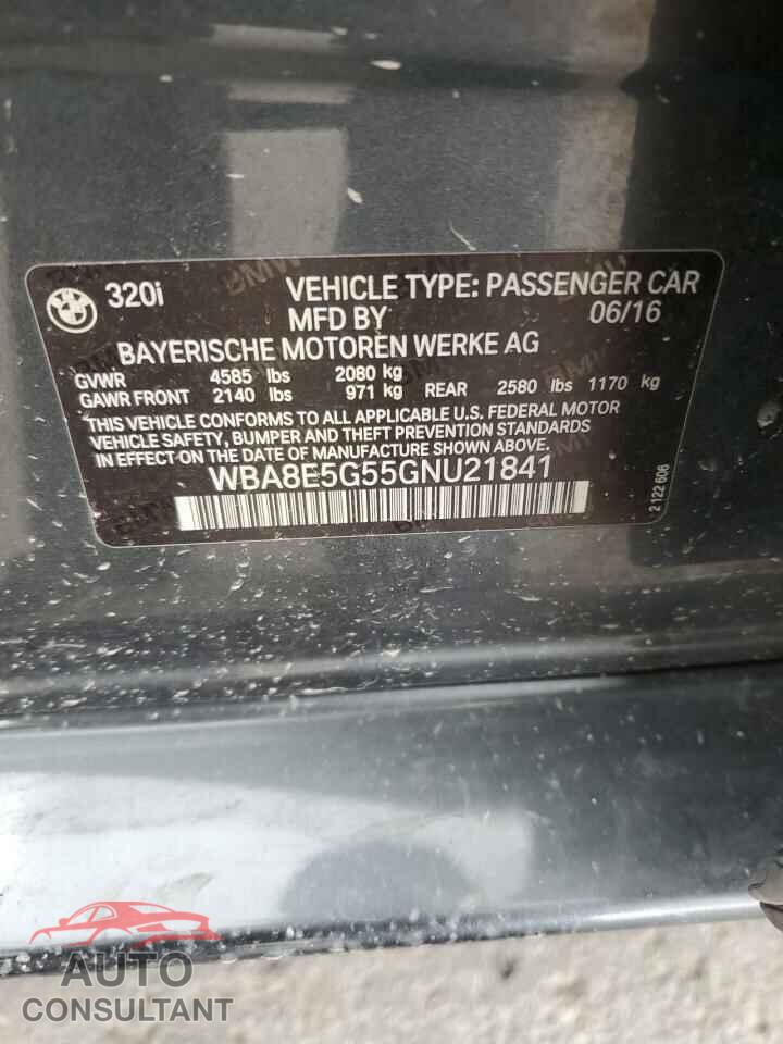 BMW 3 SERIES 2016 - WBA8E5G55GNU21841