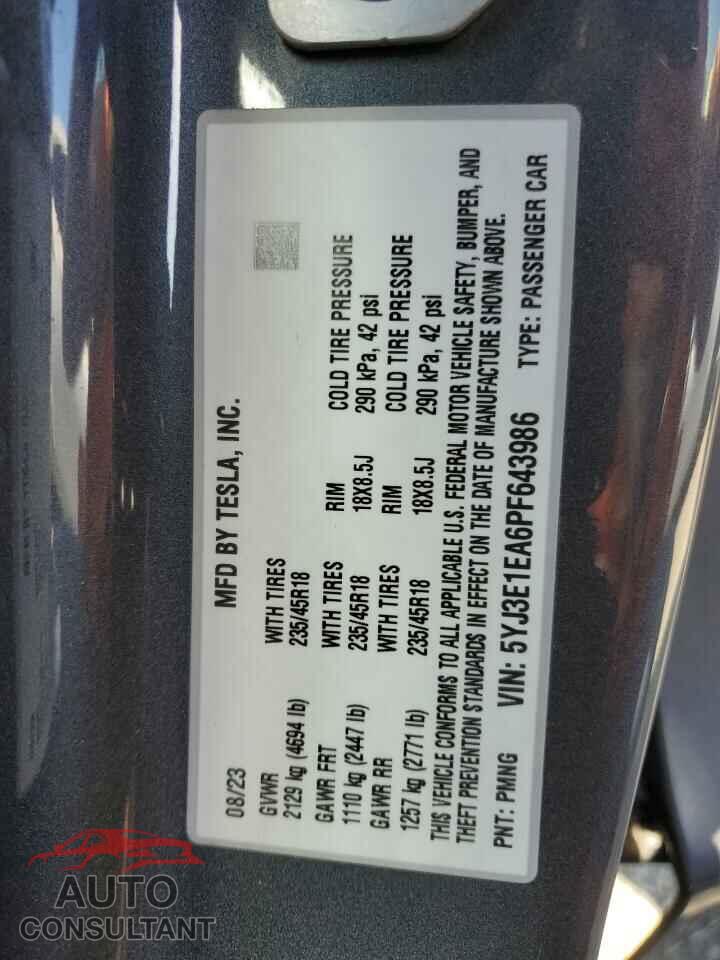 TESLA MODEL 3 2023 - 5YJ3E1EA6PF643986