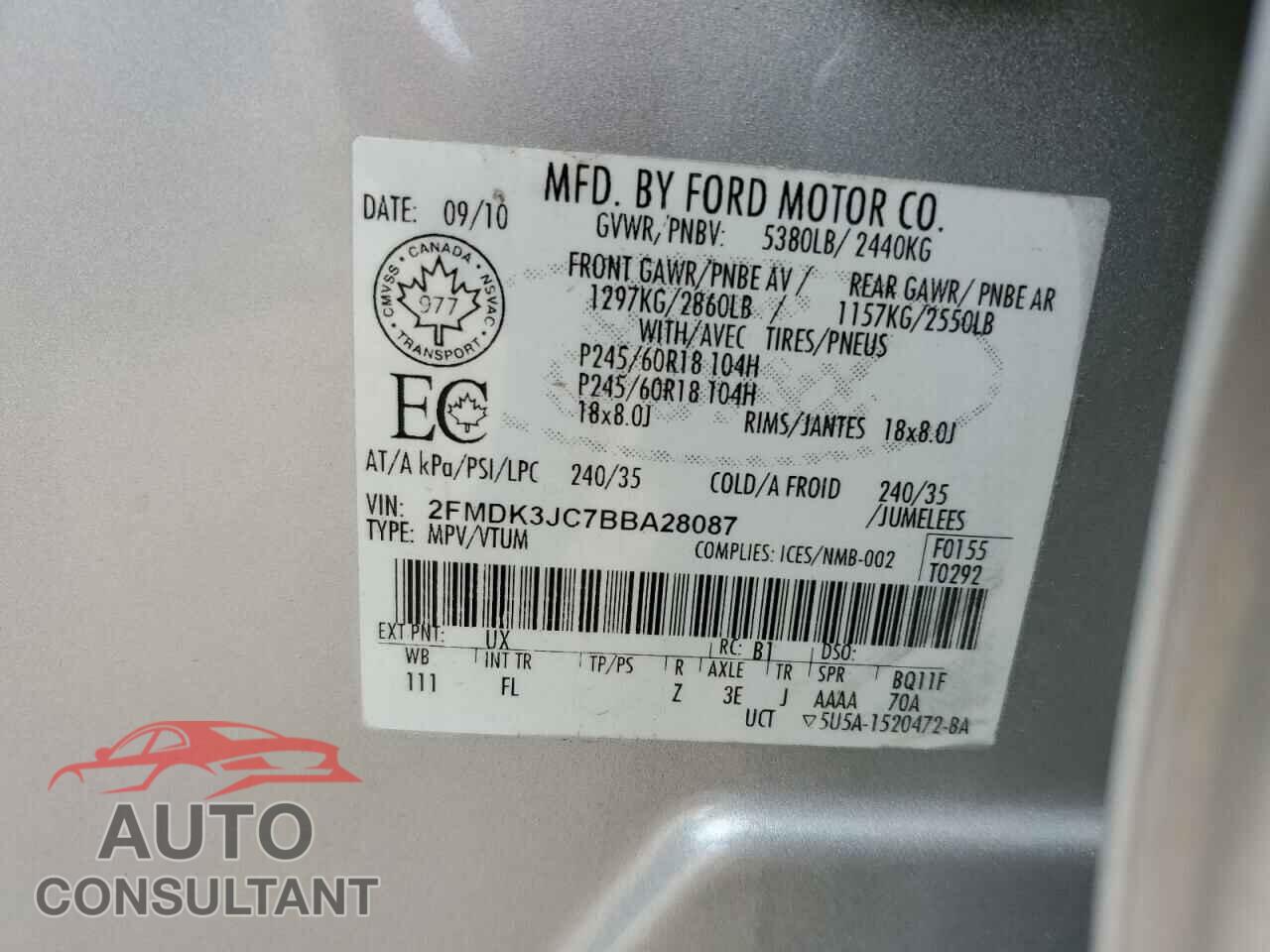 FORD EDGE 2011 - 2FMDK3JC7BBA28087