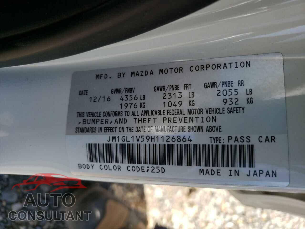 MAZDA 6 2017 - JM1GL1V59H1126864