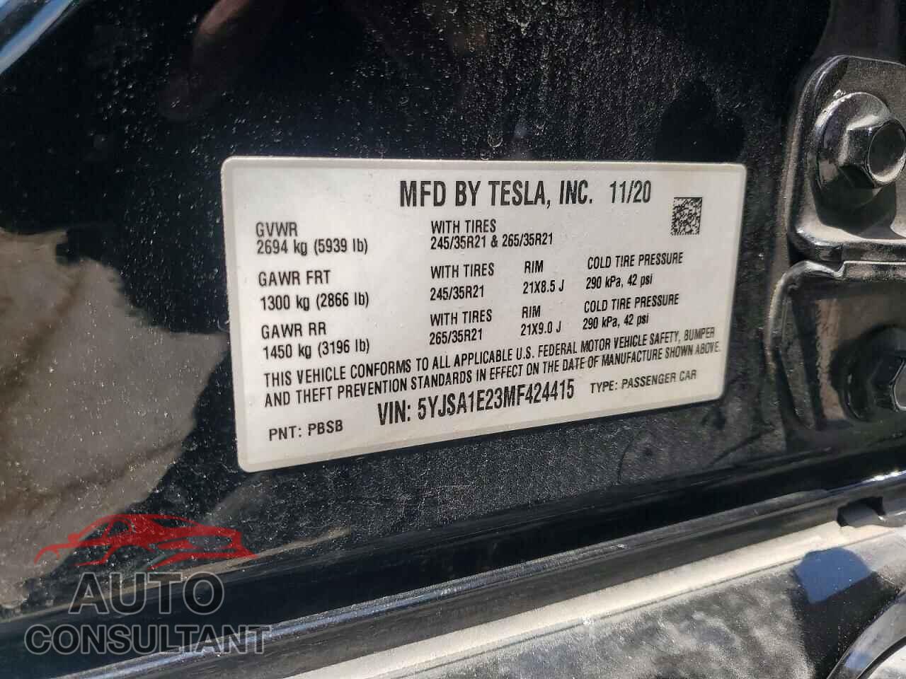 TESLA MODEL S 2021 - 5YJSA1E23MF424415