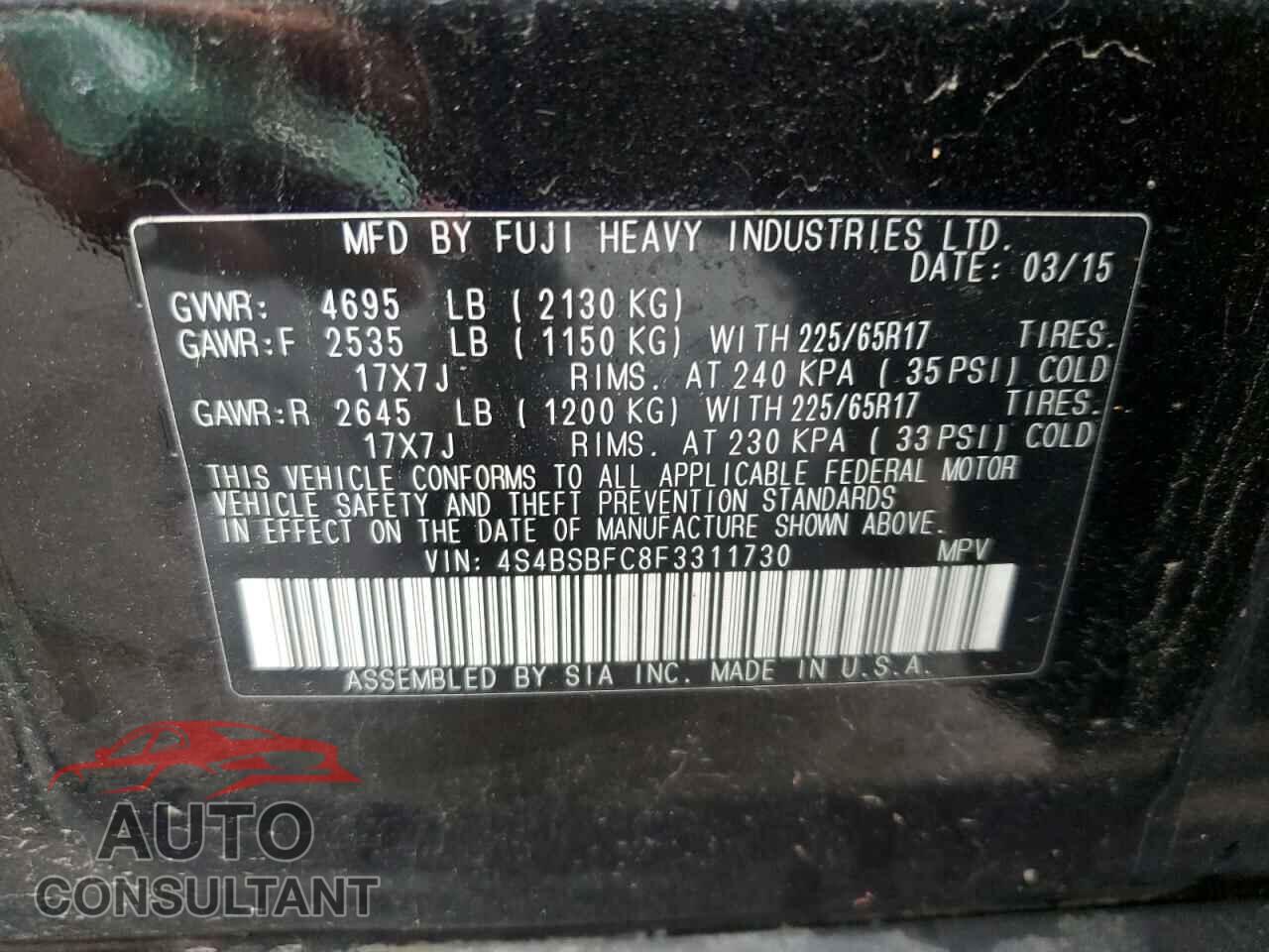 SUBARU OUTBACK 2015 - 4S4BSBFC8F3311730