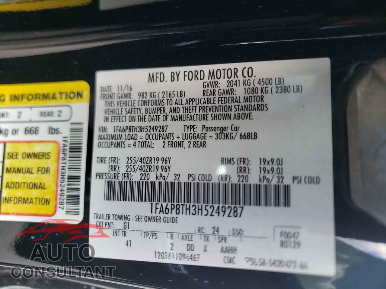 FORD MUSTANG 2017 - 1FA6P8TH3H5249287