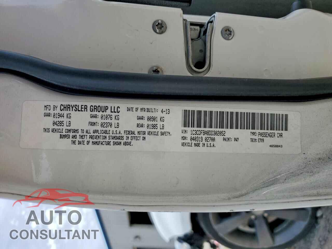 DODGE DART 2013 - 1C3CDFBA8DD302052