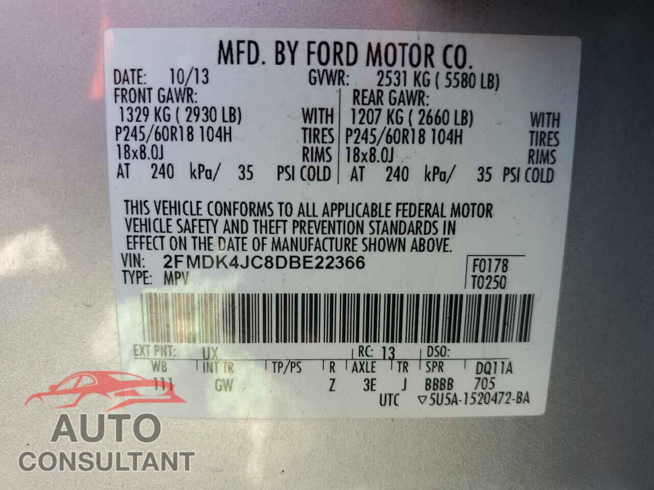 FORD EDGE 2013 - 2FMDK4JC8DBE22366