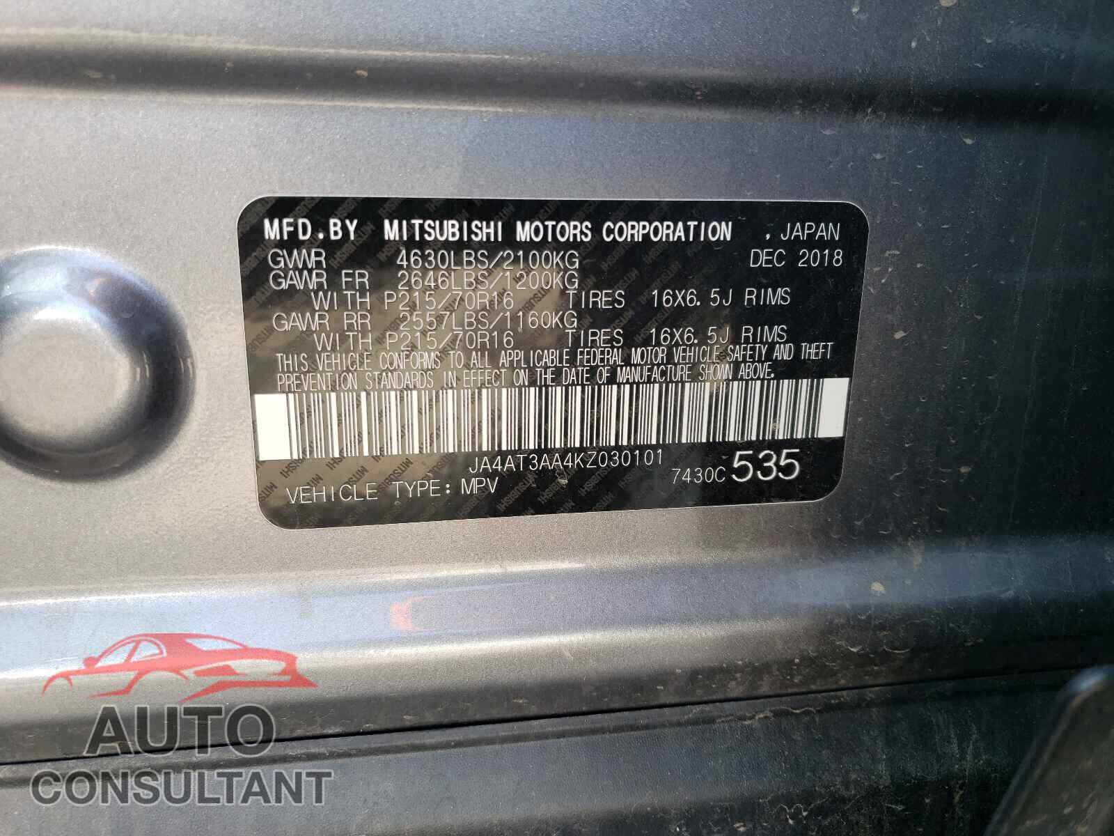 MITSUBISHI ECLIPSE 2019 - JA4AT3AA4KZ030101