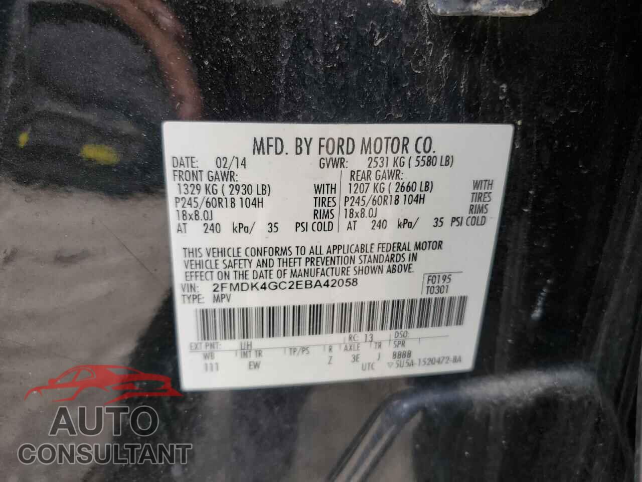 FORD EDGE 2014 - 2FMDK4GC2EBA42058