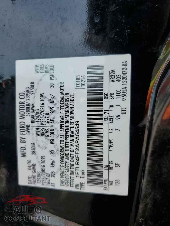 FORD RANGER 2010 - 1FTLR4FE2APA54549