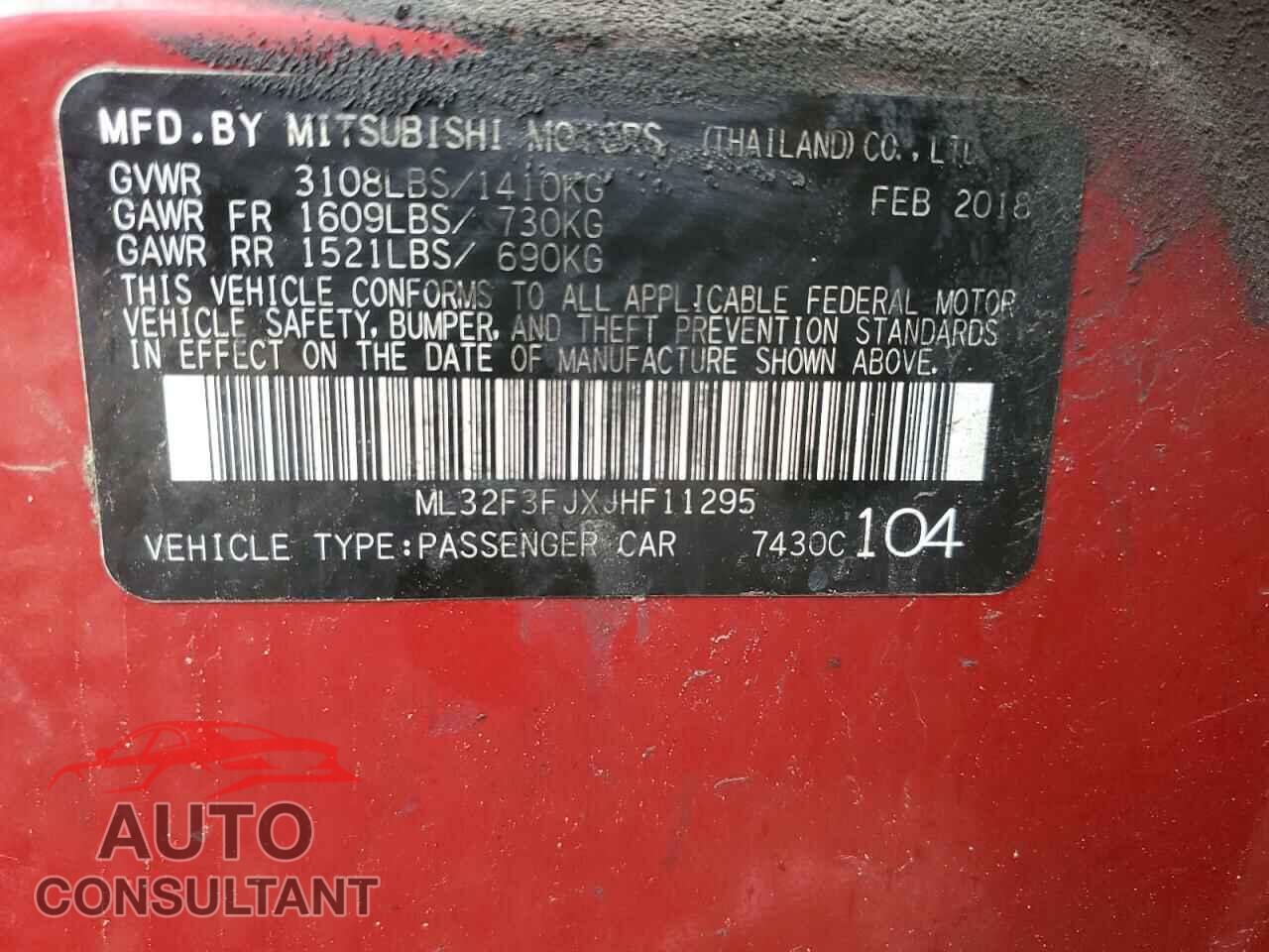 MITSUBISHI MIRAGE 2018 - ML32F3FJXJHF11295