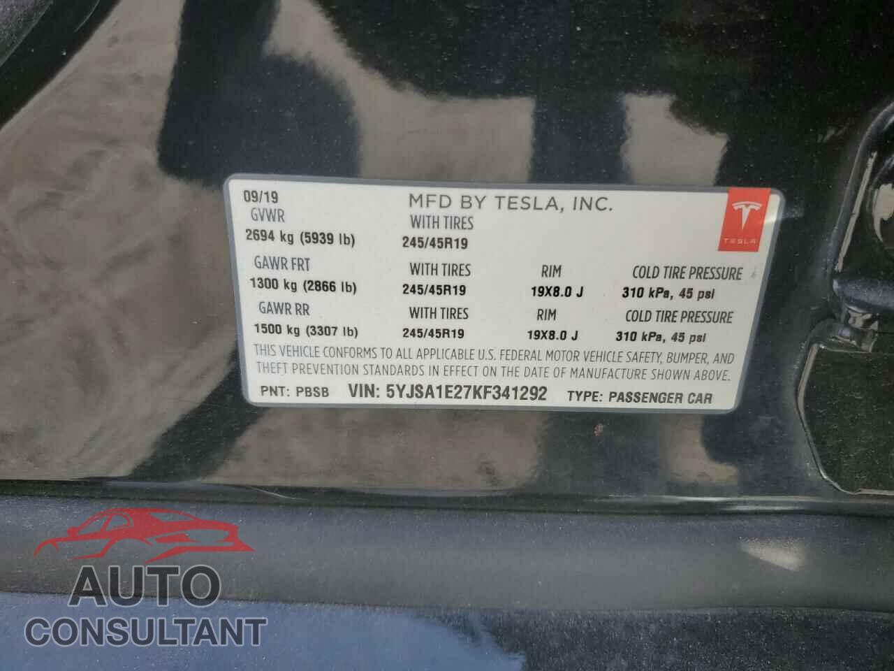 TESLA MODEL S 2019 - 5YJSA1E27KF341292