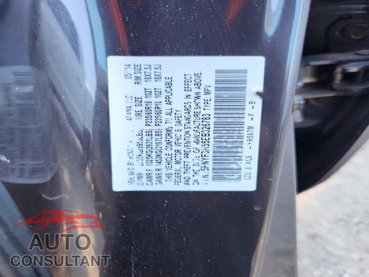 HONDA PILOT 2014 - 5FNYF3H55EB026783