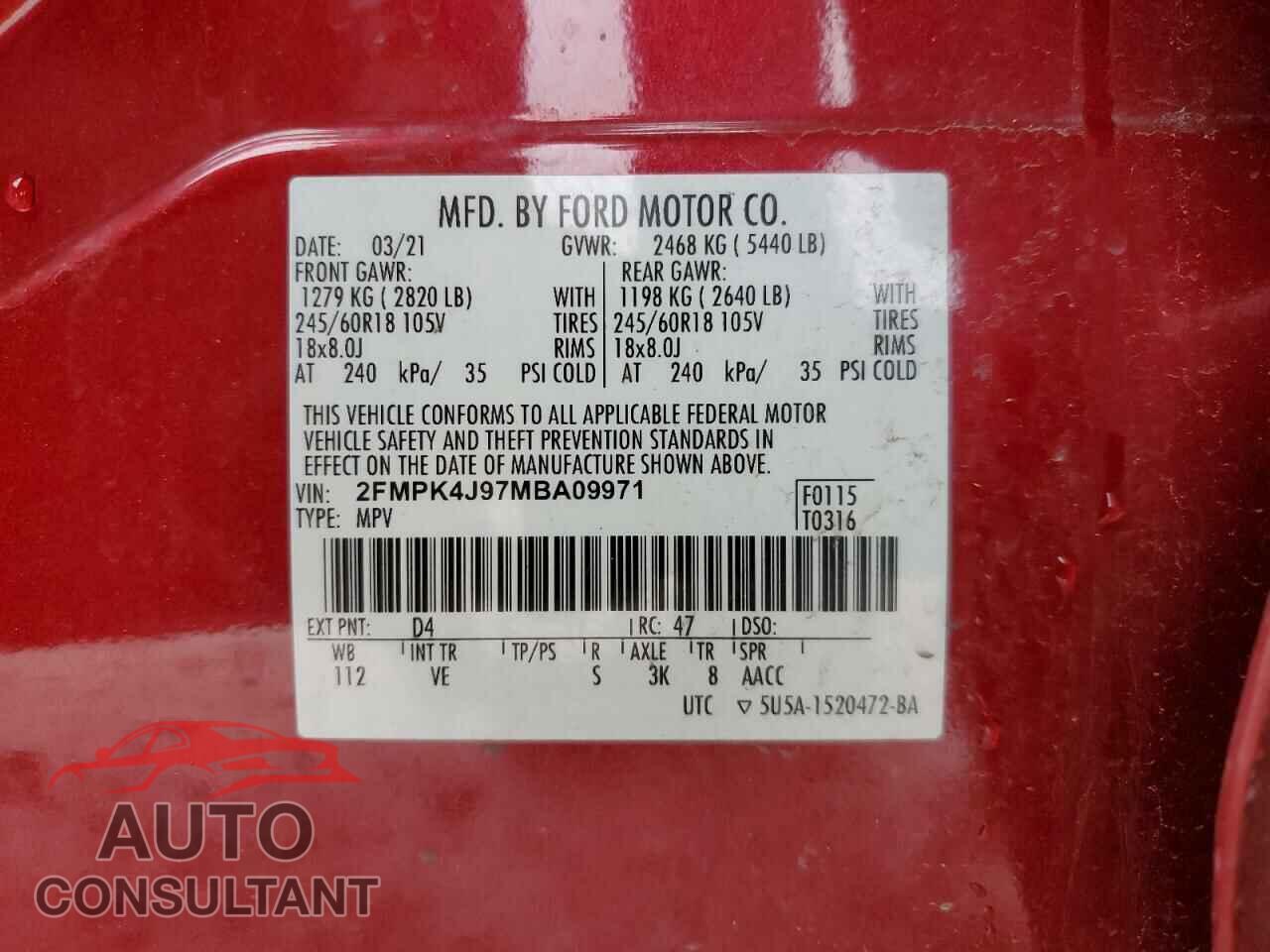 FORD EDGE 2021 - 2FMPK4J97MBA09971