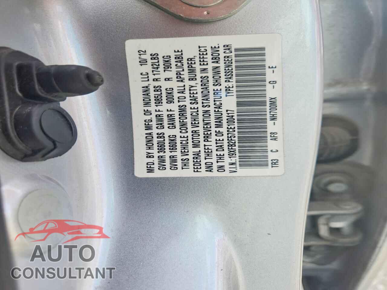 HONDA CIVIC 2012 - 19XFB2F57CE100417
