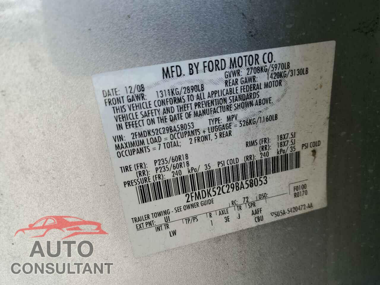 FORD FLEX 2009 - 2FMDK52C29BA58053