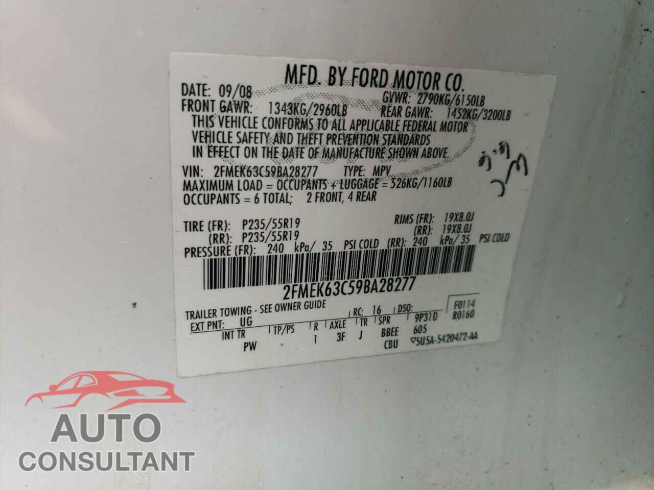 FORD FLEX 2009 - 2FMEK63C59BA28277