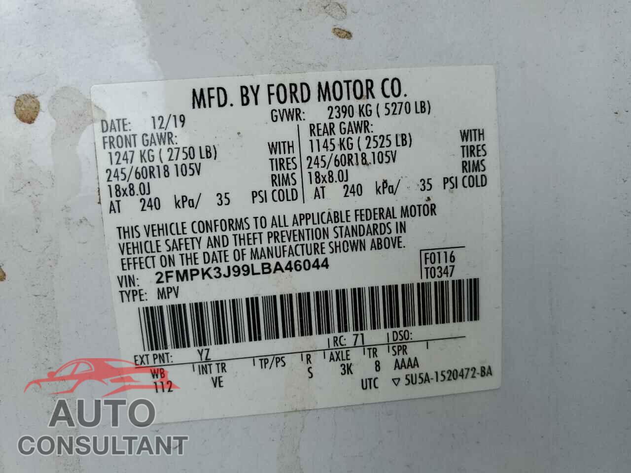 FORD EDGE 2020 - 2FMPK3J99LBA46044