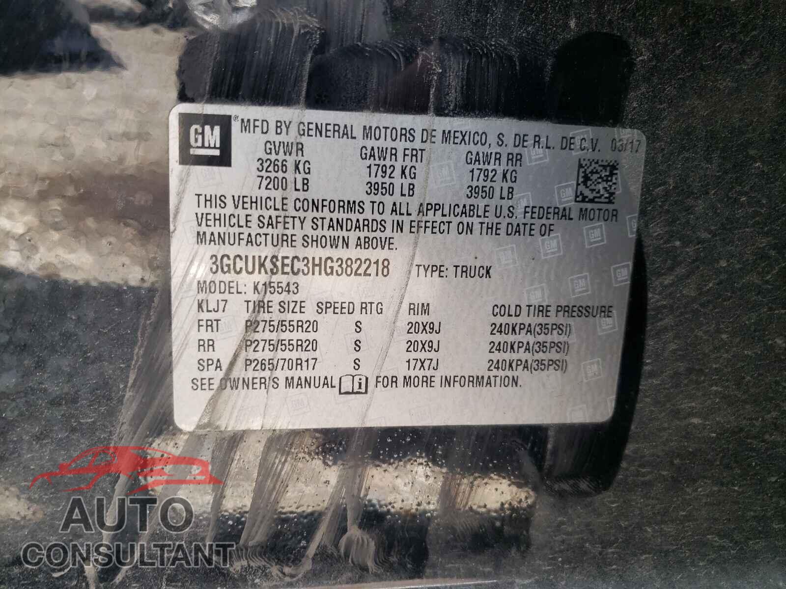 CHEVROLET SILVERADO 2017 - 3GCUKSEC3HG382218