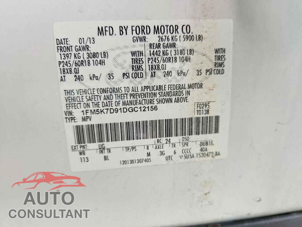 FORD EXPLORER 2013 - 1FM5K7D91DGC12156