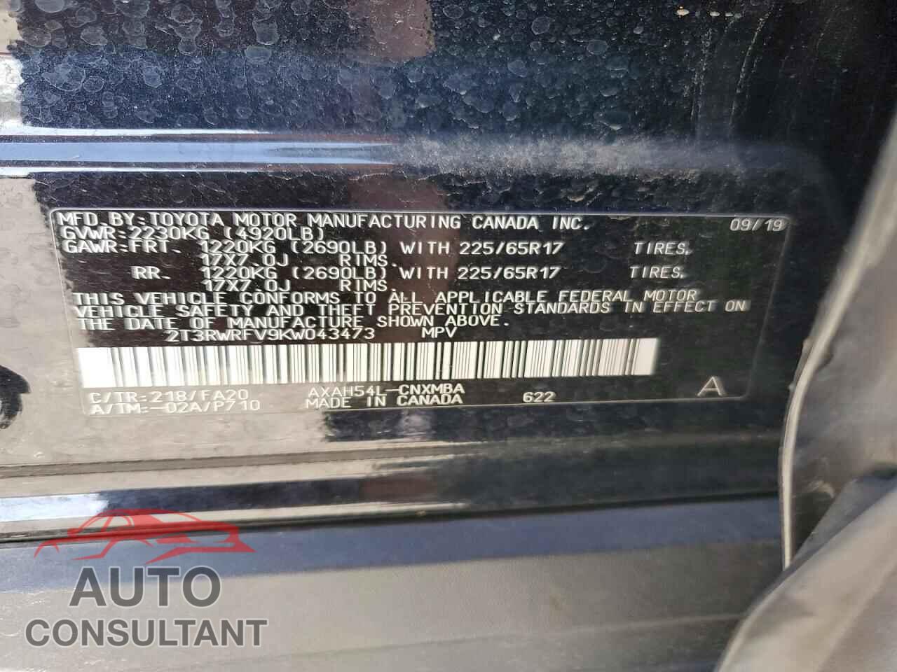 TOYOTA RAV4 2019 - 2T3RWRFV9KW043473