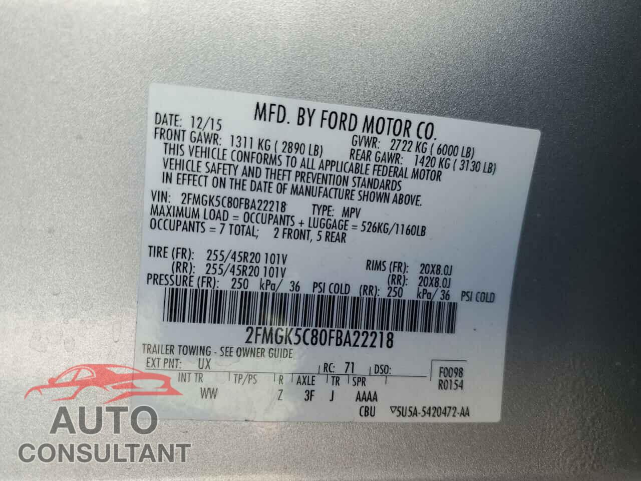 FORD FLEX 2015 - 2FMGK5C80FBA22218