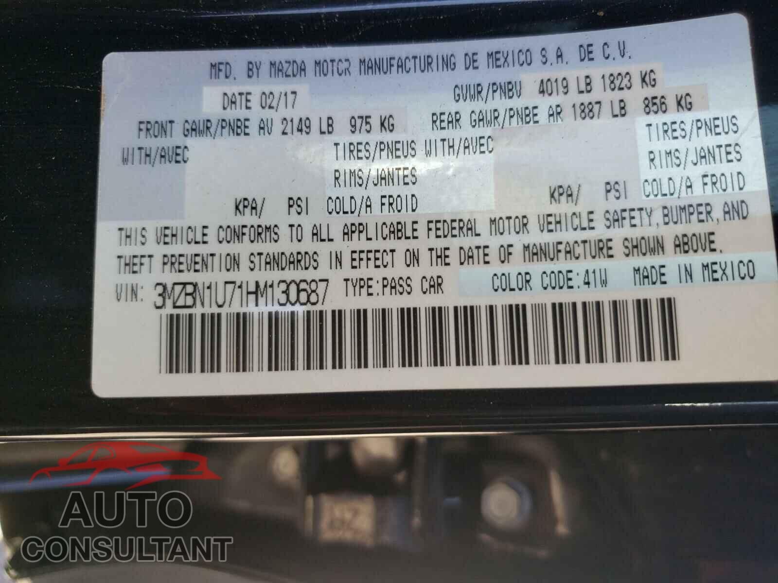 MAZDA 3 2017 - 3MZBN1U71HM130687