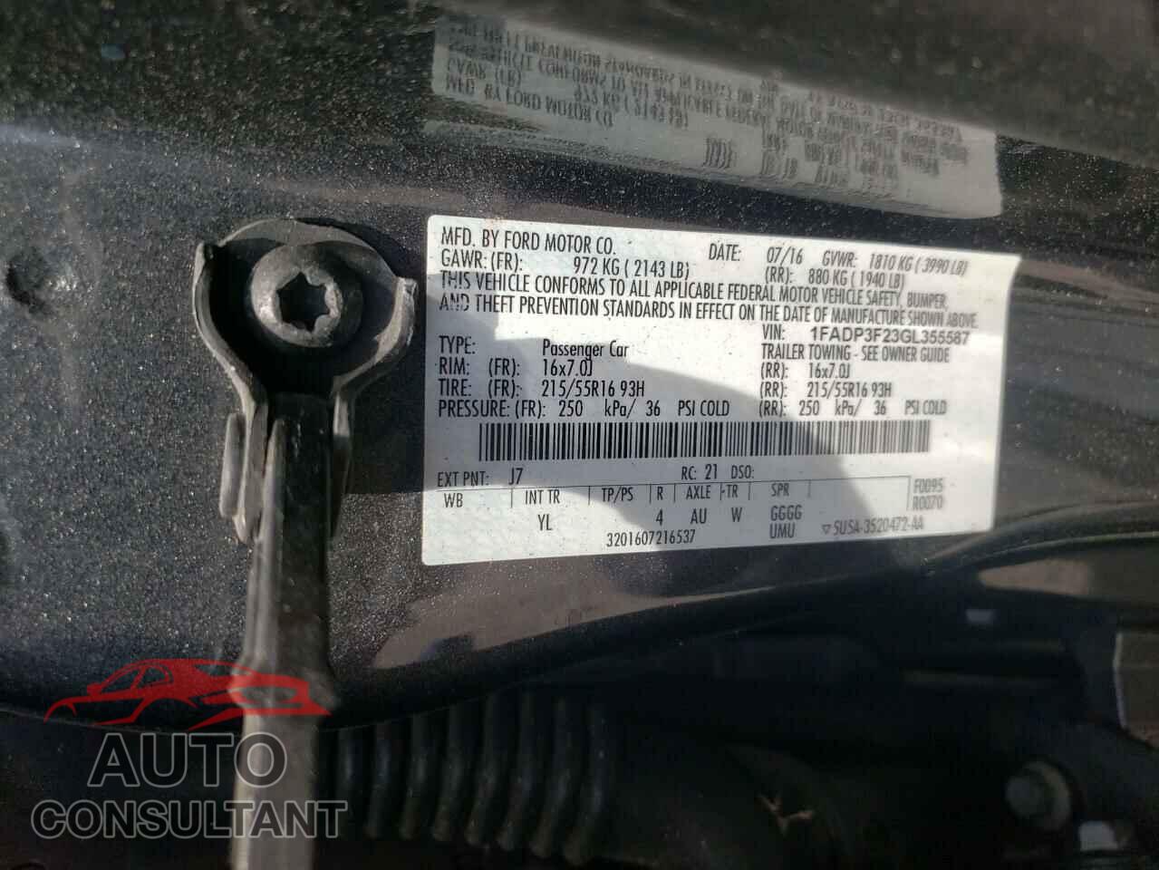 FORD FOCUS 2016 - 1FADP3F23GL355587