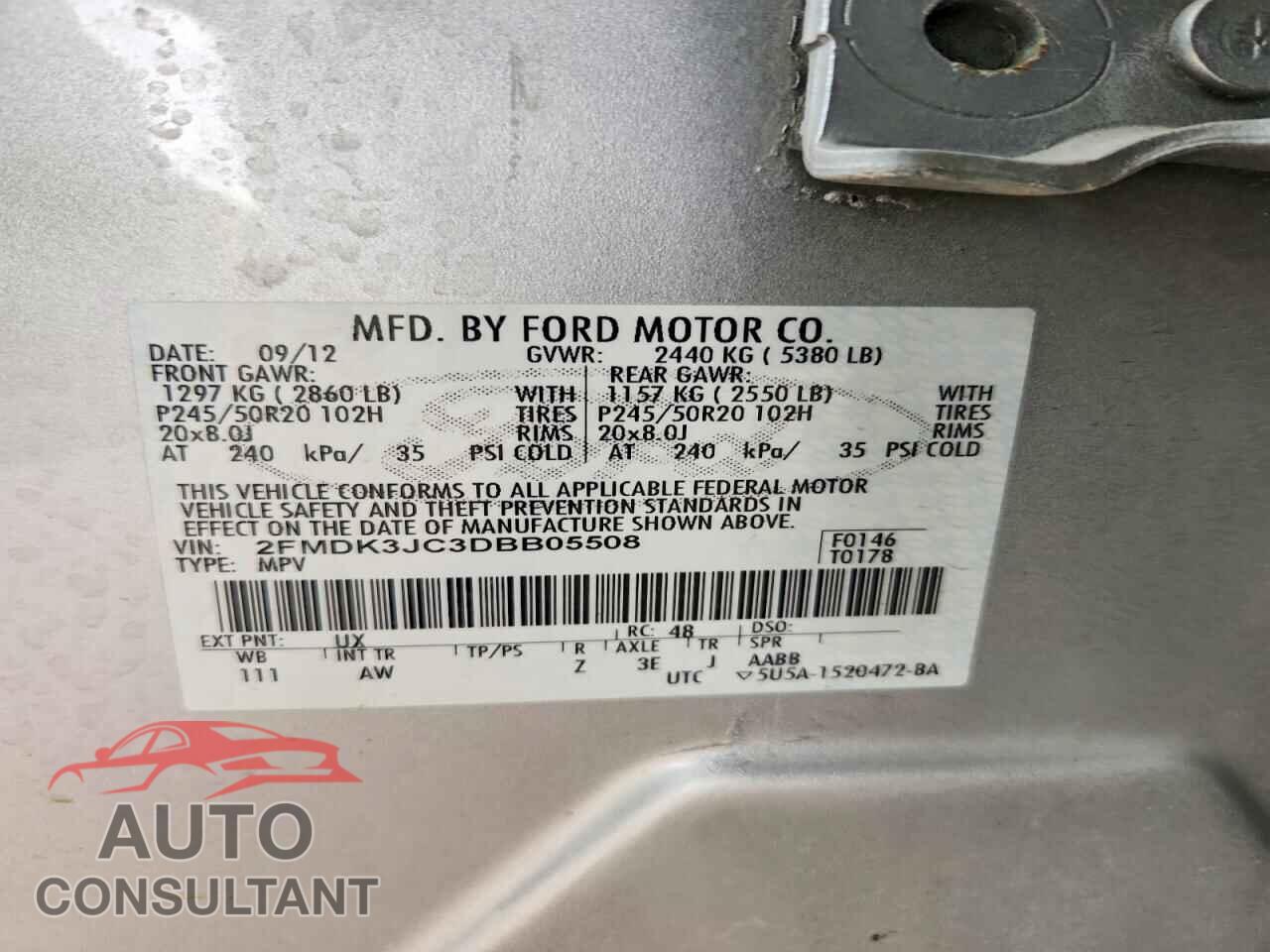 FORD EDGE 2013 - 2FMDK3JC3DBB05508