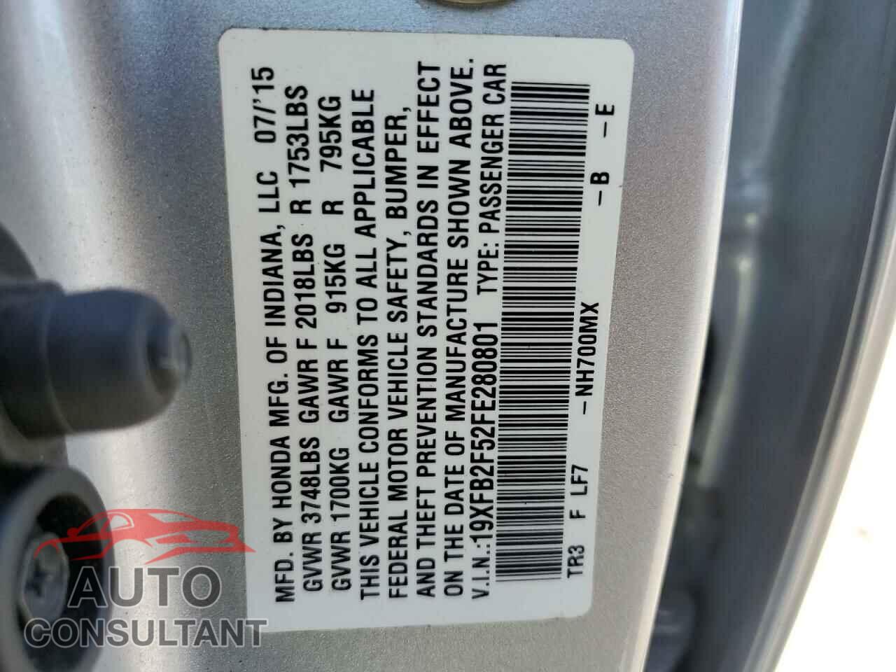 HONDA CIVIC 2015 - 19XFB2F52FE280801