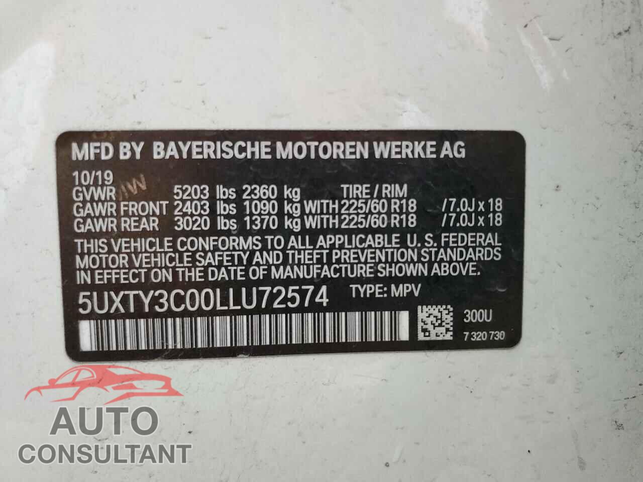 BMW X3 2020 - 5UXTY3C00LLU72574