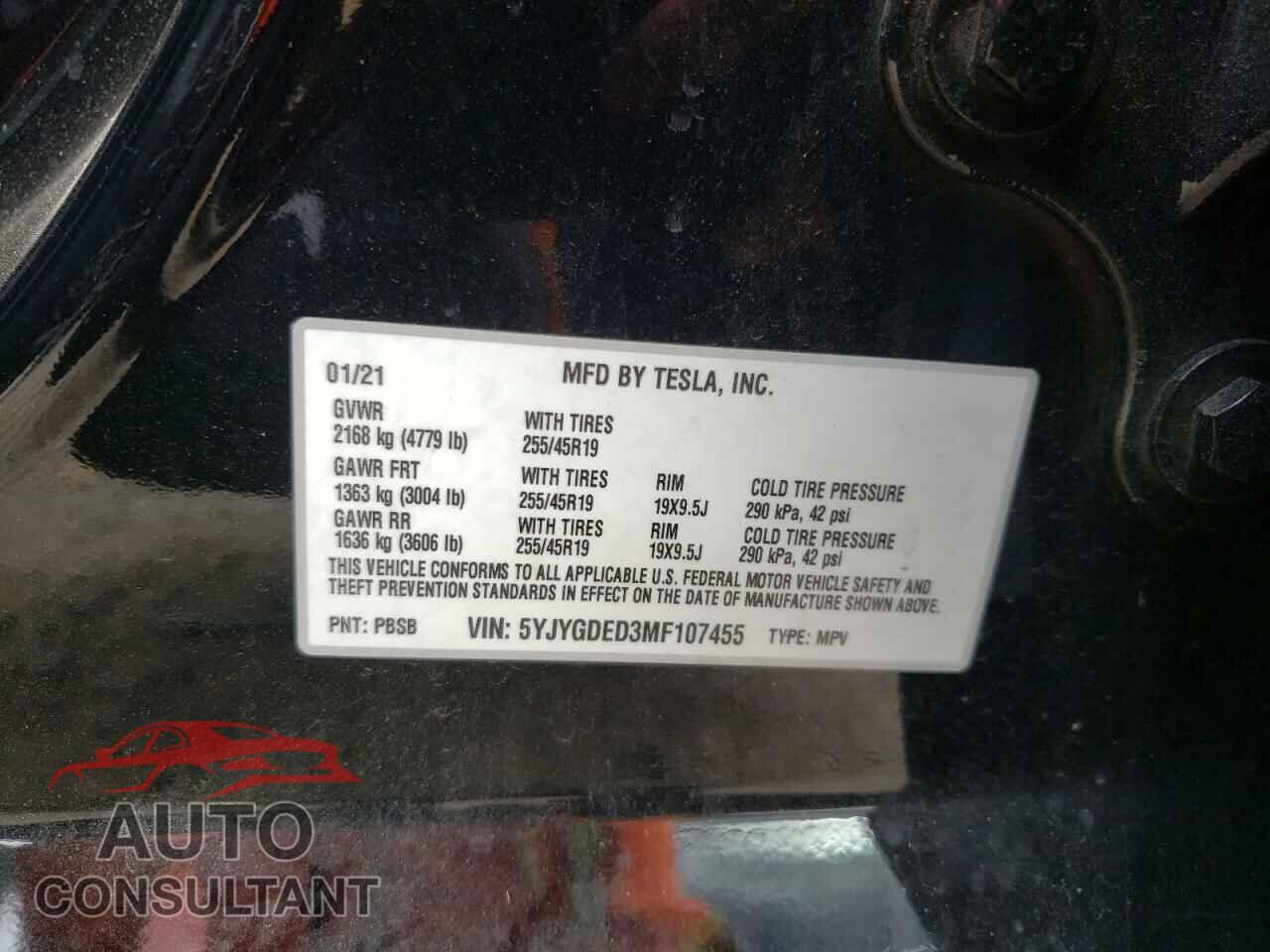 TESLA MODEL Y 2021 - 5YJYGDED3MF107455