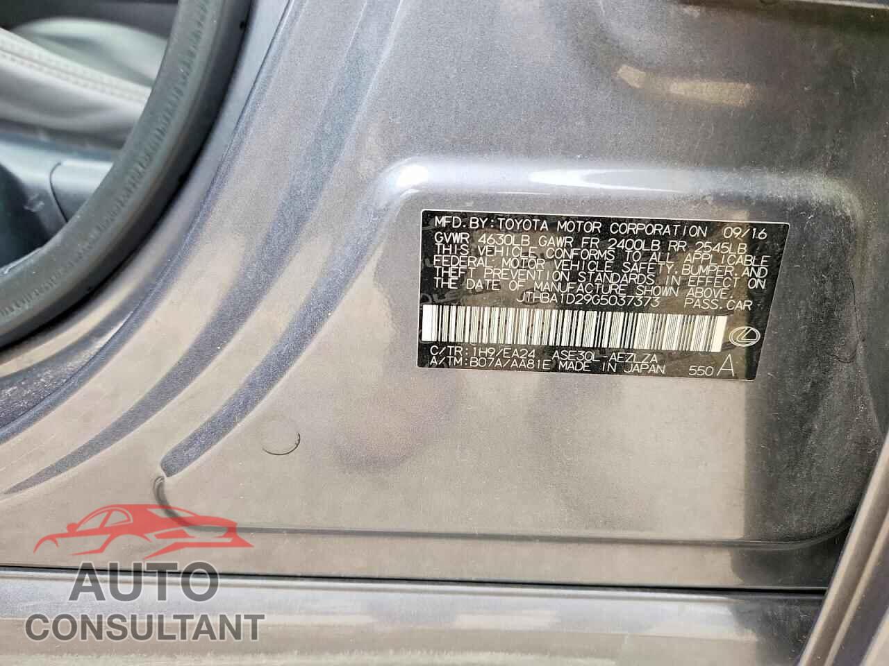 LEXUS IS 2016 - JTHBA1D29G5037373