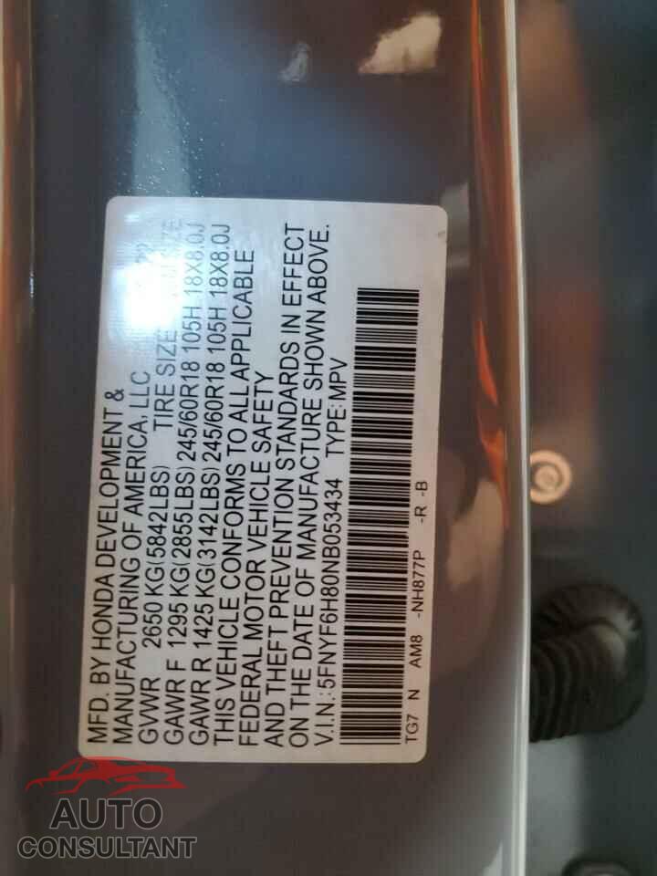 HONDA PILOT 2022 - 5FNYF6H80NB053434