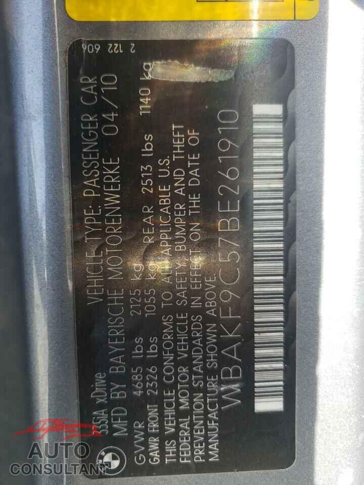 BMW 3 SERIES 2011 - WBAKF9C57BE261910