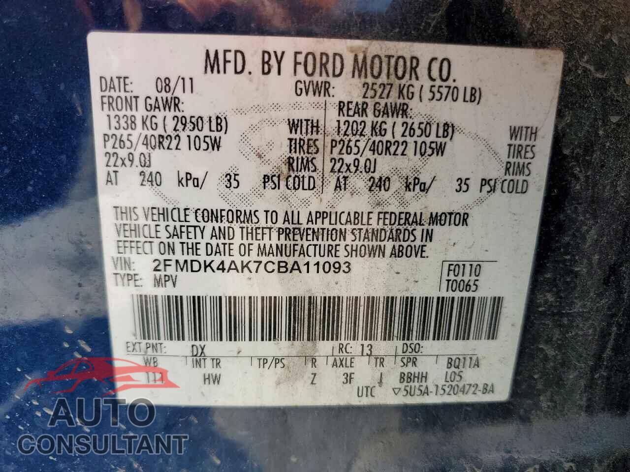 FORD EDGE 2012 - 2FMDK4AK7CBA11093