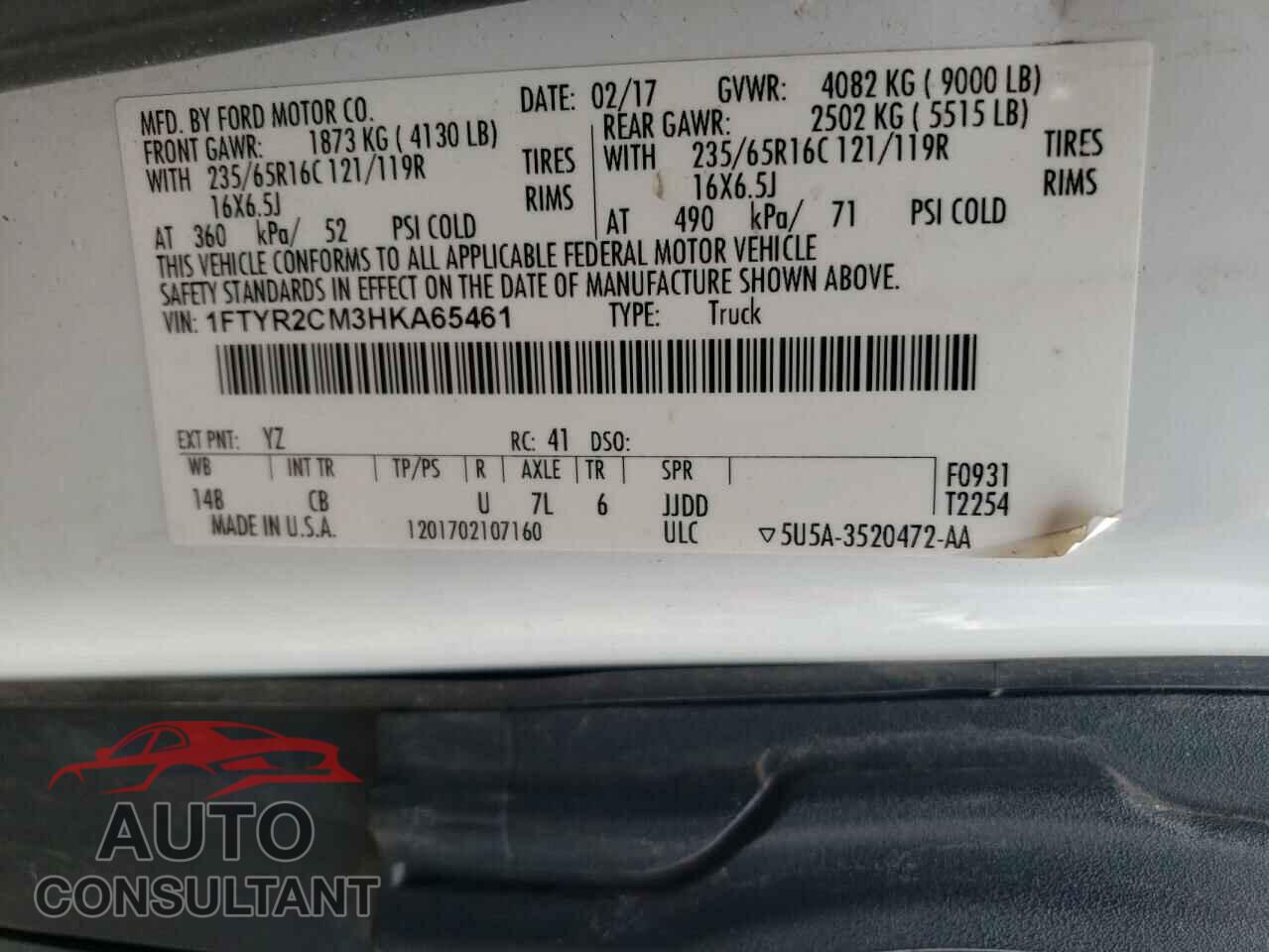FORD TRANSIT 2017 - 1FTYR2CM3HKA65461
