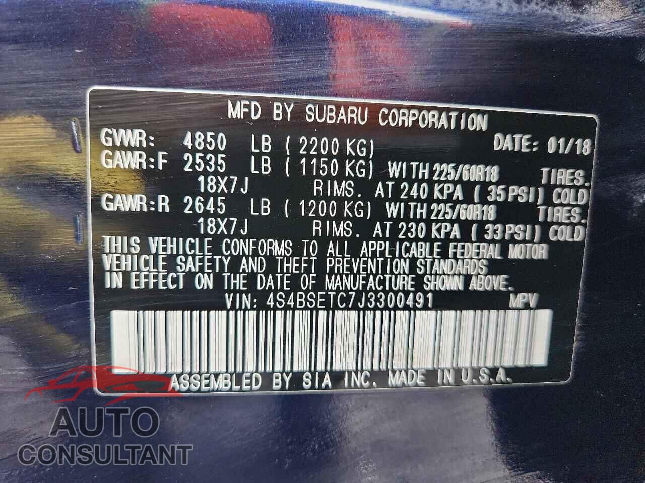 SUBARU OUTBACK 2018 - 4S4BSETC7J3300491