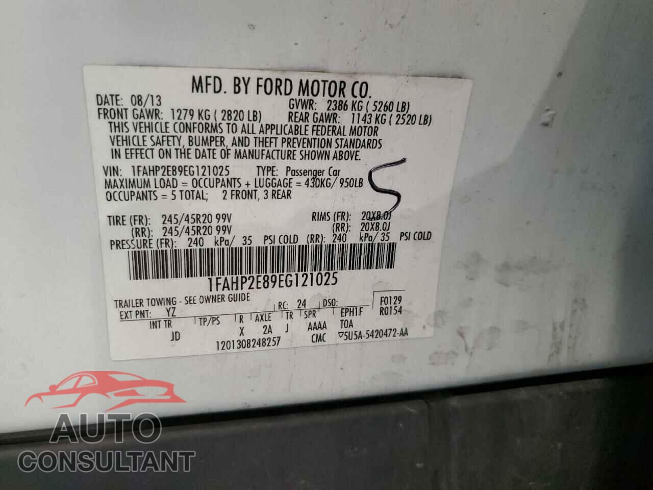 FORD TAURUS 2014 - 1FAHP2E89EG121025