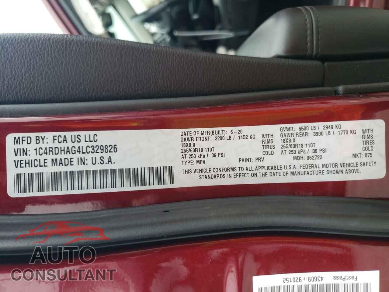DODGE DURANGO 2020 - 1C4RDHAG4LC329826